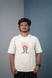 Mens Graphic Oversized T‑Shirt | Streetwear Abstract Art Print Tee - White